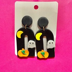 Halloween clay earrings with ghost, pumpkin and moon like new!